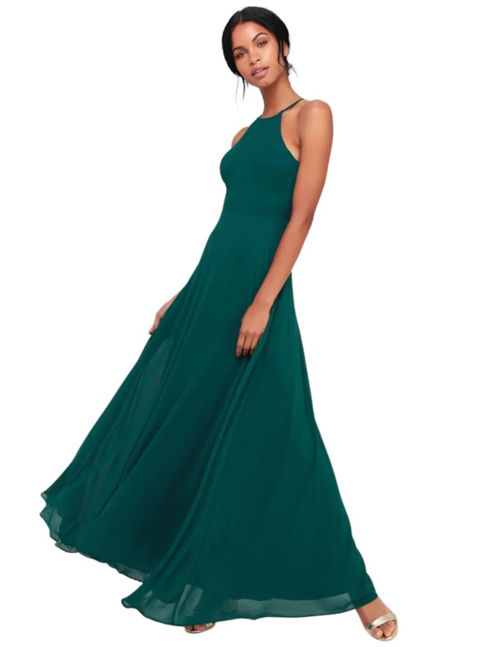 NWT Lulus Night of Romance Emerald Green Maxi Dress Sleeveless Formal Gown
